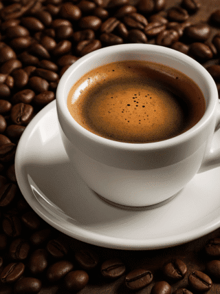 Kawowski.pl, filiżanka kawy espresso na białym talerzyku z kawą i ziarnami kawy w tle, kawa mielona, aromatyczny napar, przygotowanie kawy, artystyczne zdjęcie kawy, kawa do biura i domu, różne rodzaje kawy, najlepsza kawa, kawowy design, kawa w wysokiej jakości, kawowe inspiracje, kawa z kafeterii, kawa na co dzień, kawa premium, kawa mielona i ziarnista, kawowe akcesoria, smak i aromat kawy - idealna dla miłośników kawy, profesjonalne palenie kawy, kawa na wynos, kawa na zimno.